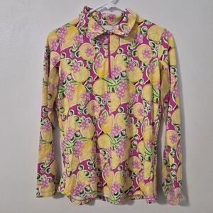 IBKUL Long Sleeve Mock Zip UPF 50 Golf Polo Shirt Womens Size MEDIUM Lemon Pink